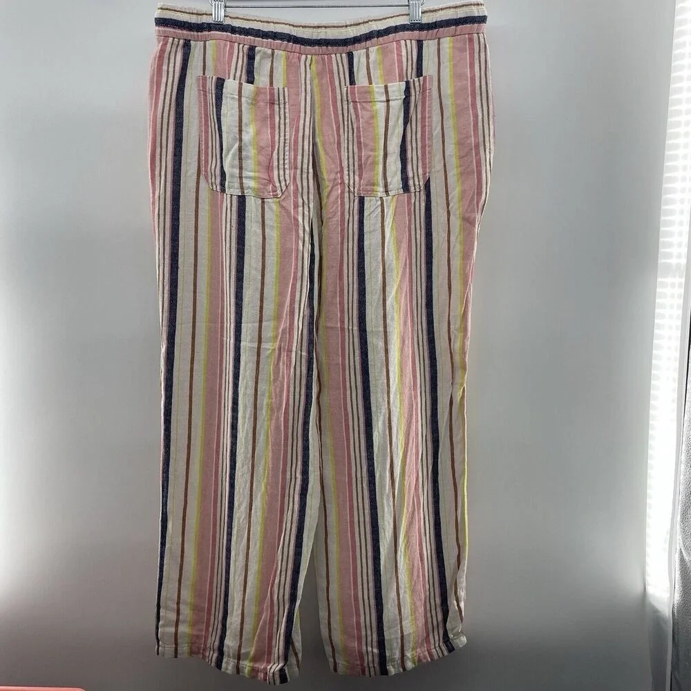Old Navy Size XL Pants High Waisted Linen Blend Wide Leg Striped Pull On Elastic - Picture 6 of 11